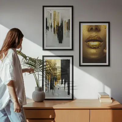 Abstraktus portretinis paveikslas 3 paveikslų rinkinys su rėmais