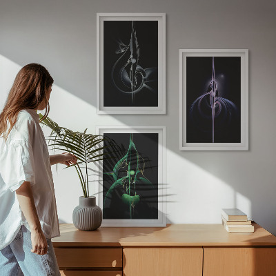 Įrėmintas triptikas Abstraktūs juodos spalvos raštai
