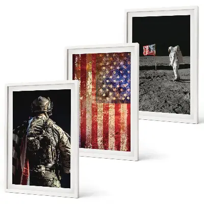 3 paveikslų rinkinys su rėmais amerikos simboliai ir JAV vėliava
