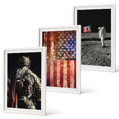 3 paveikslų rinkinys su rėmais Amerikos simboliai JAV vėliava