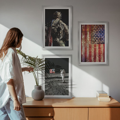 3 paveikslų rinkinys su rėmais Amerikos simboliai JAV vėliava