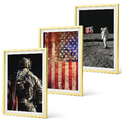 3 paveikslų rinkinys su rėmais Amerikos simboliai JAV vėliava