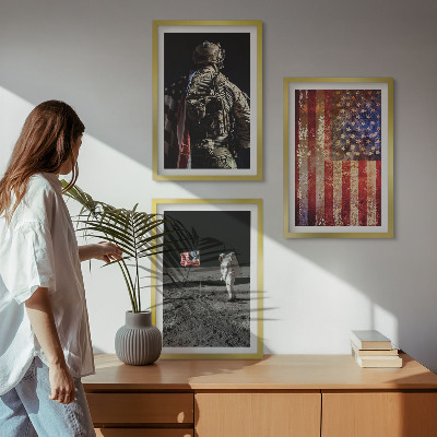 3 paveikslų rinkinys su rėmais Amerikos simboliai JAV vėliava
