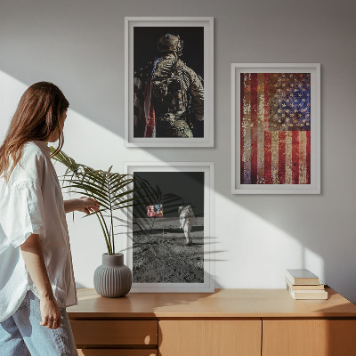 3 paveikslų rinkinys su rėmais Amerikos simboliai JAV vėliava