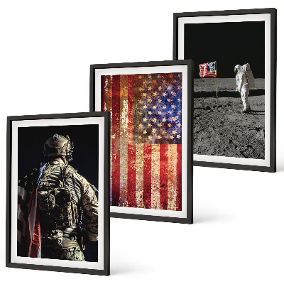 3 paveikslų rinkinys su rėmais Amerikos simboliai JAV vėliava