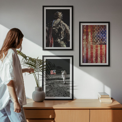 3 paveikslų rinkinys su rėmais Amerikos simboliai JAV vėliava