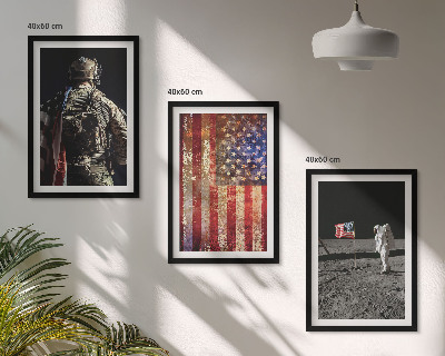 3 paveikslų rinkinys su rėmais Amerikos simboliai JAV vėliava