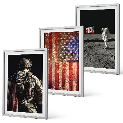 3 paveikslų rinkinys su rėmais Amerikos simboliai JAV vėliava