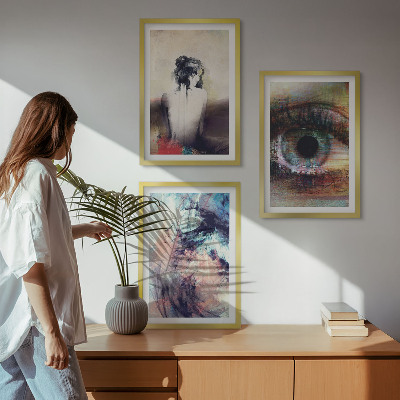 3 paveikslų rinkinys su rėmais Moters su abstrakčiomis emocijomis portretas