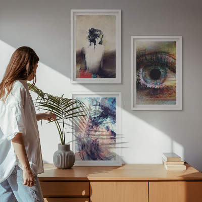 3 paveikslų rinkinys su rėmais Moters su abstrakčiomis emocijomis portretas