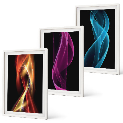 Įrėmintas triptikas Neoninių bangų linijos tamsiame fone