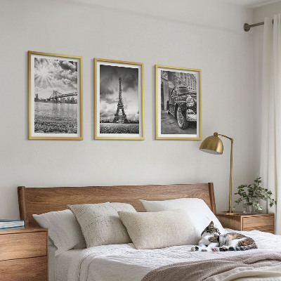 3 paveikslų rinkinys su rėmais Miesto vaizdai, tiltai, Eifelio bokštas