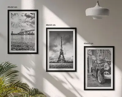 3 paveikslų rinkinys su rėmais miesto vaizdai su tiltais ir Eifelio bokštu