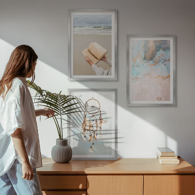 Įrėmintas triptikas Abstrakti jūros knyga boho