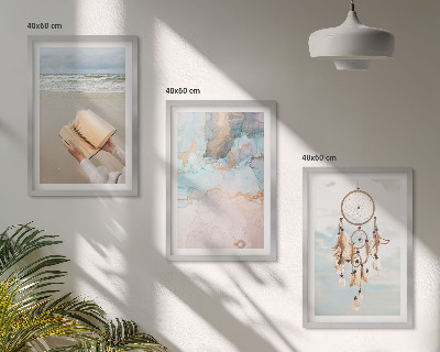 Įrėmintas triptikas Abstrakti jūros knyga boho
