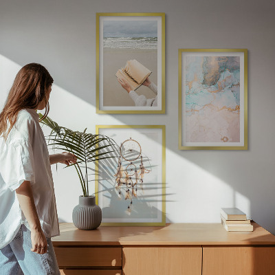 Įrėmintas triptikas Abstrakti jūros knyga boho