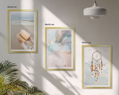 Įrėmintas triptikas Abstrakti jūros knyga boho