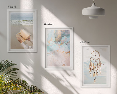 Įrėmintas triptikas Abstrakti jūros knyga boho