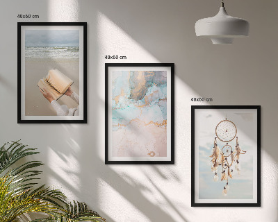 Įrėmintas triptikas Abstrakti jūros knyga boho