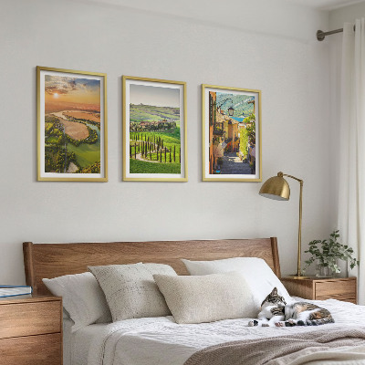 3 paveikslų rinkinys su rėmais Italijos peizažai upės gatvėje