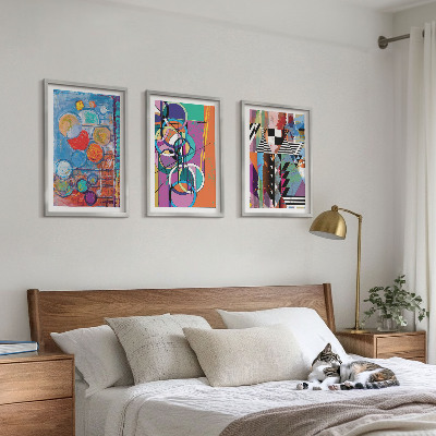 3 paveikslų rinkinys su rėmais Spalvinga abstrakti apskritimų geometrija