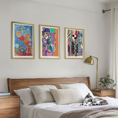 3 paveikslų rinkinys su rėmais Spalvinga abstrakti apskritimų geometrija