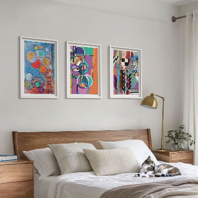 3 paveikslų rinkinys su rėmais Spalvinga abstrakti apskritimų geometrija