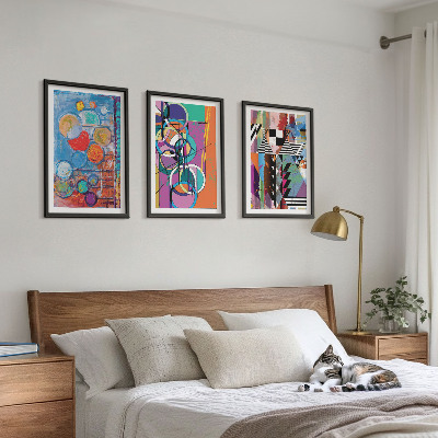 3 paveikslų rinkinys su rėmais Spalvinga abstrakti apskritimų geometrija