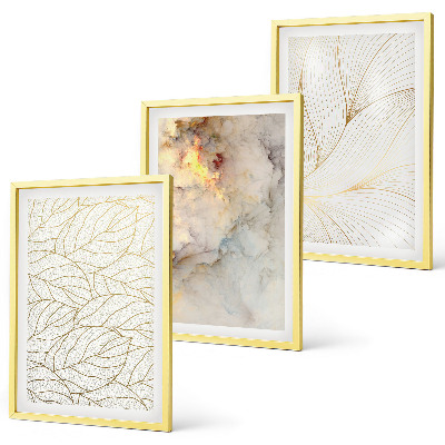 Įrėmintas triptikas Lapų raštai marmuras abstraktus