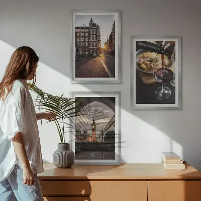Londono miesto maisto vaizdai 3 paveikslų rinkinys su rėmais