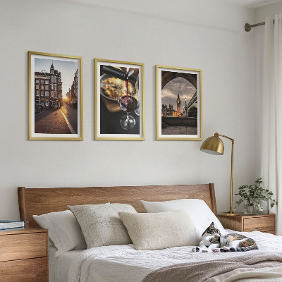 3 paveikslų rinkinys su rėmais Londono miesto maisto vaizdai