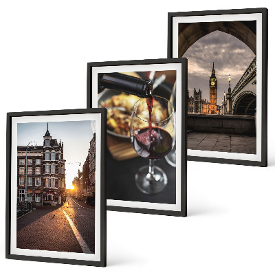 3 paveikslų rinkinys su rėmais Londono miesto maisto vaizdai