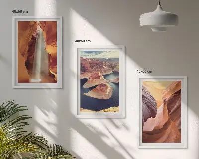 Krioklys kanjono tarpeklyje 3 paveikslų rinkinys su rėmais
