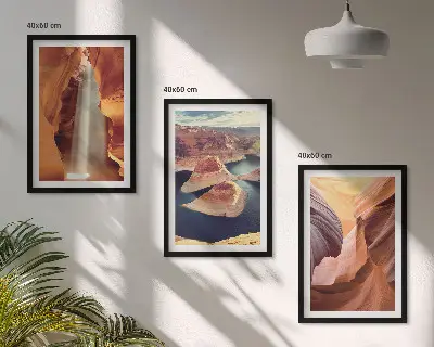 Krioklys kanjono tarpeklyje 3 paveikslų rinkinys su rėmais
