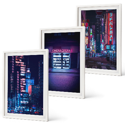 3 paveikslų rinkinys su rėmais Naktinio miesto neoninis įėjimas