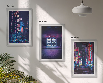 3 paveikslų rinkinys su rėmais Naktinio miesto neoninis įėjimas