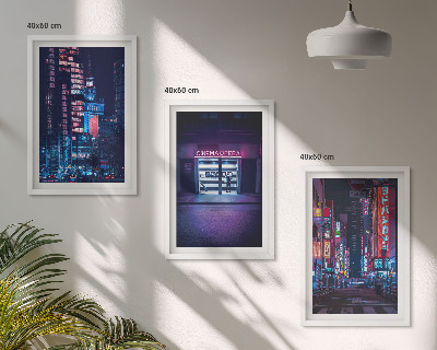 3 paveikslų rinkinys su rėmais Naktinio miesto neoninis įėjimas