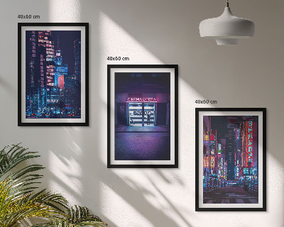 3 paveikslų rinkinys su rėmais Naktinio miesto neoninis įėjimas