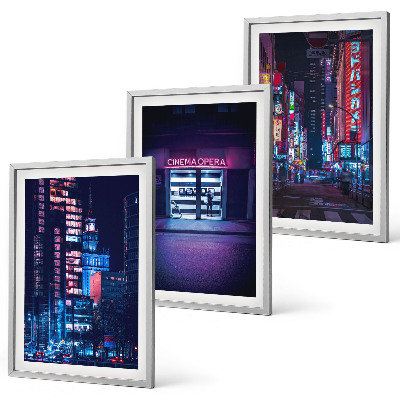 3 paveikslų rinkinys su rėmais Naktinio miesto neoninis įėjimas