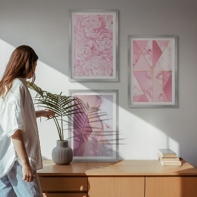 Įrėmintas triptikas Rožinės geometrinės bijūnų formos