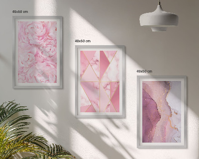 Įrėmintas triptikas Rožinės geometrinės bijūnų formos