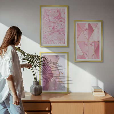 Įrėmintas triptikas Rožinės geometrinės bijūnų formos