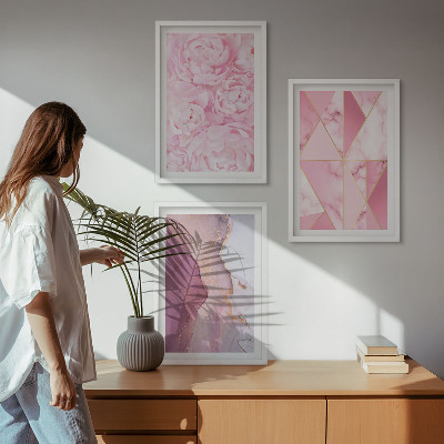 Įrėmintas triptikas Rožinės geometrinės bijūnų formos