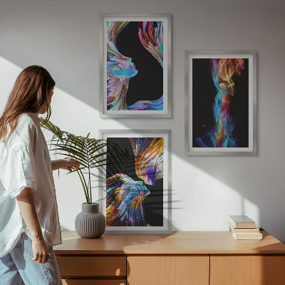 3 paveikslų rinkinys su rėmais Spalvingi abstraktūs veidai