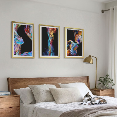 3 paveikslų rinkinys su rėmais Spalvingi abstraktūs veidai