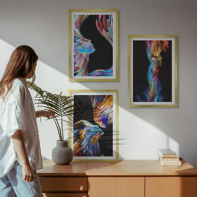 3 paveikslų rinkinys su rėmais Spalvingi abstraktūs veidai