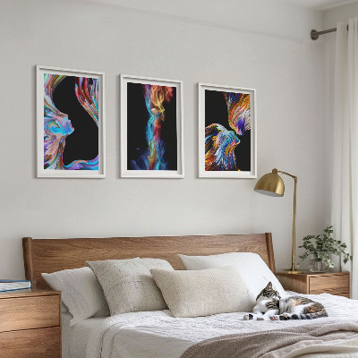 3 paveikslų rinkinys su rėmais Spalvingi abstraktūs veidai