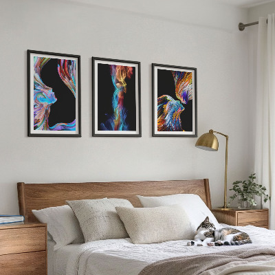 3 paveikslų rinkinys su rėmais Spalvingi abstraktūs veidai