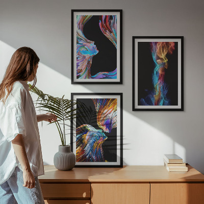 3 paveikslų rinkinys su rėmais Spalvingi abstraktūs veidai