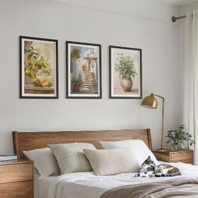 3 paveikslų rinkinys su rėmais Citrinos augalų vazoje
